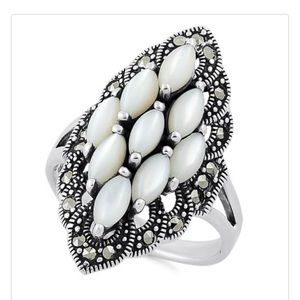 .925 Silver Mother of Pearl & Marcasite Rings 6 Pk